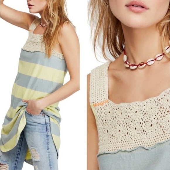 Free People Luca Crochet Stripe Knit Merida Combo Tunic Dress Size Medium Women - Picture 1 of 10